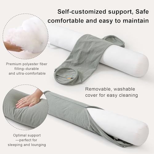 Cuddle Pillow – 성인용 코듀로이 롱 바디 베개, 침대용 아늑한 볼스터 베개, 편안한 수면을 위한 부드럽고 지지력, 99.5 x 19.8cm(39 x 7.87인치), 그레이 그린 - color: 그레이 그린, size: 39"x7.87"