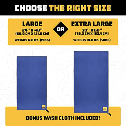 Wise Owl Outfitters Microfiber Camping Towel - Quick Dry Towel for Travel, Backpacking, Hiking, Beach, Gym & Yoga - Compact, Fast Drying & Lightweight - color: Royal Blue, size: Large (24x48) + Washcloth (12x12)