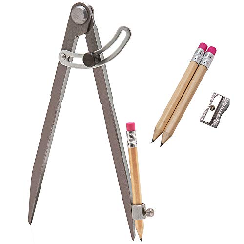ALLY Tools 8 Inch Precision Locking Wing Divider/Woodworking Compass with Pencil Holder INCLUDES Two Pencils and Pencil Sharpener Ideal for Drawing, Drafting, Carpentry