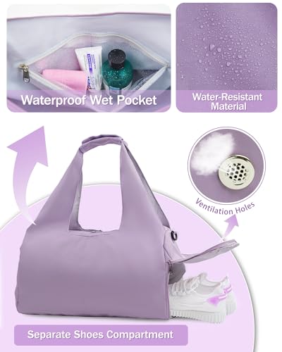 RHDZO Gym Bag for Women with Shoe and Wet Compartments, Yoga Mat Holder | Travel Duffel Bag with Water Bottle Holder, Weekend Overnight Bag for Workout Sport Dance Pilate, Detachable Shoulder Strap - color: Purple