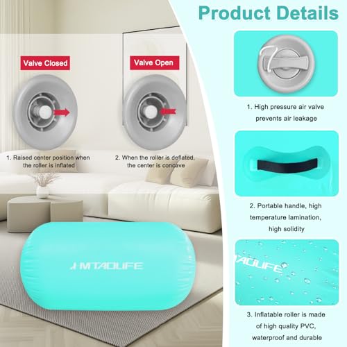 Gymnastics Air Roller Air Barrel, Inflatable Tumble Roller Mat, Air Roller Gymnastics Barrel Kids Back Somersault Backbend Trainer for Yoga Training Cheerleading Home Use - color: Mintgreen, size: 39inch*32inch-have pump