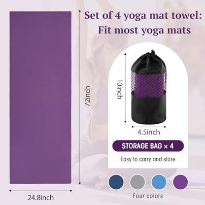 Breling Yoga Towel 4 Pack, Hot Yoga Towel 72" x 24" Non Slip, Dark Colors - color: Dark Colors