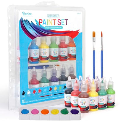 Darice Washable Tempera Paint for Kid, 12 Colors - Non-Toxic Kids Paint with Brushes & Pallete in a reusable Storage Case - Great for Art Projects, Crafts, and Classroom Paint Set, 1oz Paint Bottles