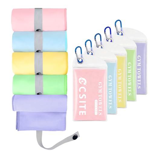 CSITE Microfiber Gym Towels - 5 Pack Highly Absorbent & Quick-Drying, Odor-Free, Sports Sweat Towels for Men & Women, Perfect for Workout, Yoga, Running, Fitness, Tennis, Swimming and Travel - color: Blue/Purple/Green/Yellow/Pink