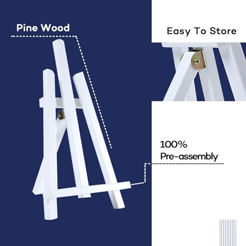 Artkey White Wooden Display Easel Stand, 13 Inch Folding Tabletop A-Frame Mini Easels for Canvas, Photos, Wedding Signs & Menus, Solid Radiata Pine Wood, 2 Pack - color: White