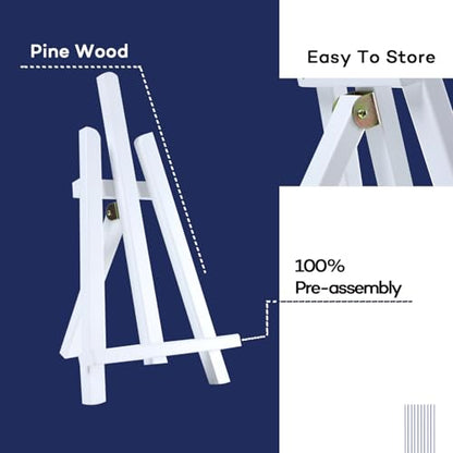 Artkey White Wooden Display Easel Stand, 13 Inch Folding Tabletop A-Frame Mini Easels for Canvas, Photos, Wedding Signs & Menus, Solid Radiata Pine Wood, 2 Pack - color: White