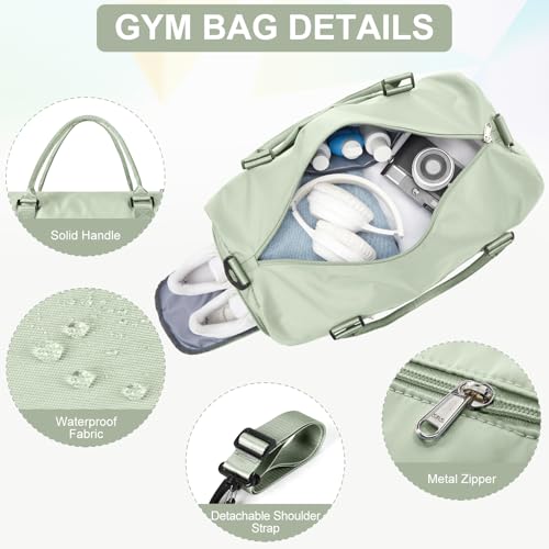 Gym Bag for Women Men with Shoes Compartment,Sports Duffle Bags Personal item travel Duffel Tote Bag Small Carry on Weekender Overnight Bag Workout Dance Bags Hospital Holdalls Grass Green - color: A18-Grass Green