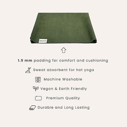 Travel Yoga Mat 1.5mm | Foldable, Lightweight Mat | Use for Travel, Backpacking, Yoga Retreat, Outdoors, Gym, Pilates, Machine Washable, Eco-Friendly - color: Green