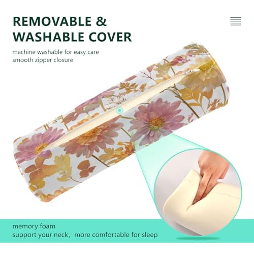 Bolster Pillow Neck Pillow Round Soft Health Memory Foam Pillows Long Cylindrical Body Pillow with Removable Cover Cute Back Yoga Chrysanthemum Flower Herb 17" x 5.5" - color: Chrysanthemum Flower Herb