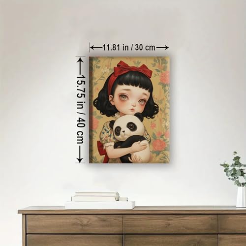 Aeontinity Doll Panda Gothic Framed Canvas DIY Paint by Numbers Kit Bar Cafe Cave Home Room Wall Bathroom Porch Patio Decor Gift, 16 x 12 Inch - color: DOLL PANDA