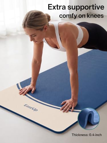 EaseUp 10mm Thick Yoga Mat, 73"×31.5" Extra Wide, Non-Slip with Strap - color: Blue