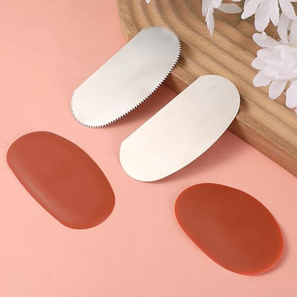 2 Sizes Rubber Pottery Clay Ribs + 2 Pcs Ceramics Serrated Rib, Pottery Tools Metal Clay Scraper Serrated Scraper Sculpture Cutter Crafts Tool Ceramics Tool Kit for Texturing Artists Modeling Potter