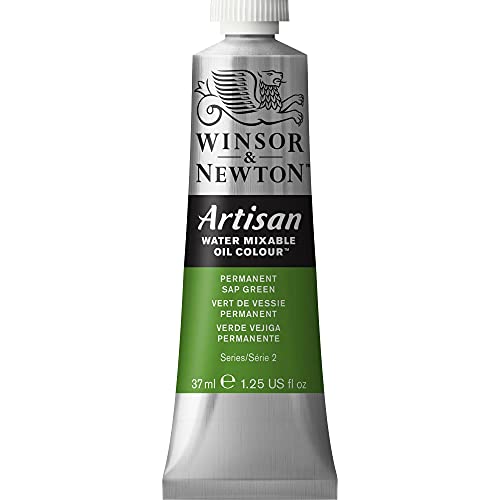 Winsor & Newton Artisan Water Mixable Oil Paint, 37ml, Permanent Sap Green | Clean with water; no solvents needed. Color depth, lightfastness, opacity/transparency are the same as traditional oils. - color: Permanent Sap Green, style: 1.25-oz