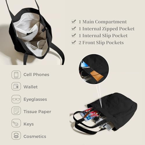 Barsine Tote Bag for Women Unisex Lightweight Nylon Totes Purses and Handbags Large Casual Shoulder Hobo for Travel Gym - color: Black
