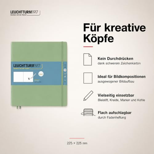 Leuchtturm1917 - Square Hardcover Sketchbook (Sage) - 112 Pages of 150g/m² Paper - color: Sage, size: Square