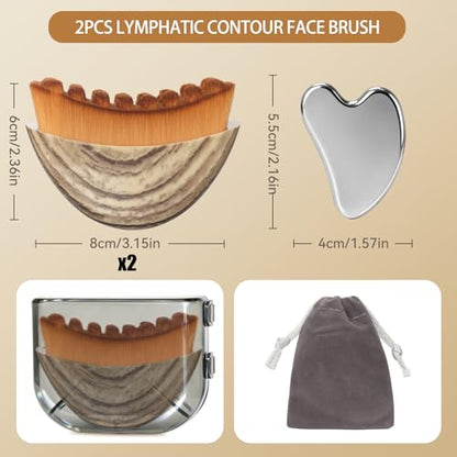 2PCS Lymphatic Contour Face Brush & Stainless Steel Gua Sha Tool Set, for Face and Neck Massage gua sha, Jawline Puffiness, Lifting, Relaxation, Lymphatic Drainage