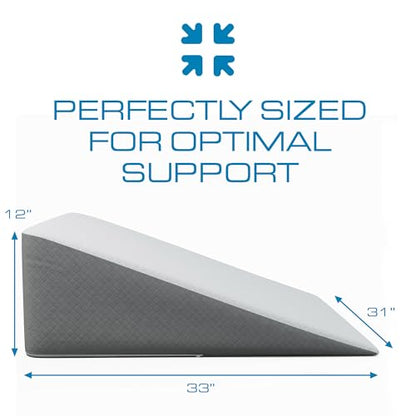 Kolbs Bed Wedge Pillow for Sleep Apnea, FSA Eligible Acid Reflux, and Back Pain Relief, with Chic Jacquard Cover - Headboard Wedges for Sleeping (Extra Wide 12" Height) - size: Extra Wide 12" Height - Grey