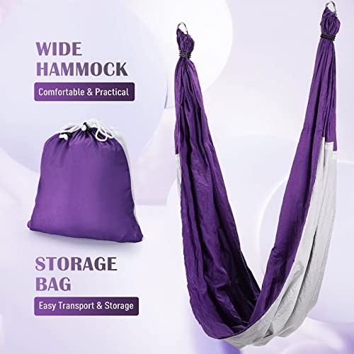 ZELUS Aerial Yoga Swing Sling Strong Yoga Hammock Kit Set Trapeze Inversion Equipment Include 2 Extensions Straps and Ceiling Mounting Kit - color: Purple