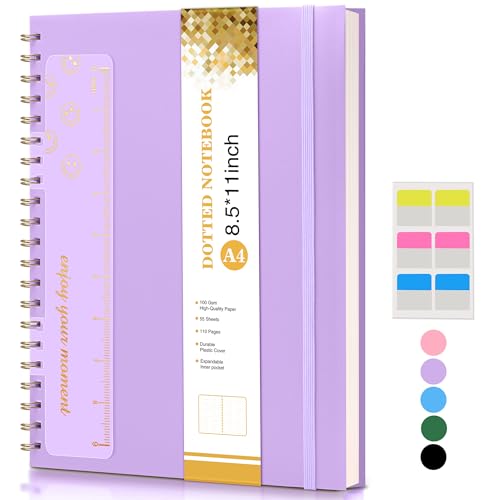 Dotted Notebook, Spiral Notebook Journal 8.5” x 11”, A4 Large Dot Grid Notebooks for Women Men, 100 GSM Dotted Paper, Plastic Hardcover Spiral Bullet Journals for Work School Sketching, Purple - color: Purple, size: Dotted