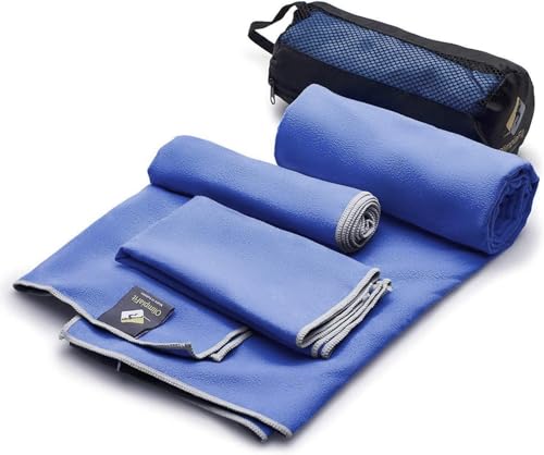 OlimpiaFit Quick Dry Towel - 3 Size Pack of Lightweight Microfiber Travel Towels w/Bag - Fast Drying Towel Set for Camping, Beach, Gym, Backpacking, Sports, Yoga & Swim Use - color: Navy (3 Size Set)