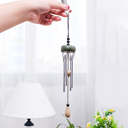 2 Pack Small Silver Wind Chime with Ceramic Blank Drops, 10 Inch Metal Garden Wind Chimes with 4 Different Len Bell Tubes, Soothing Harmony Sound Mini Outdoor Windcatcher Porches Décor
