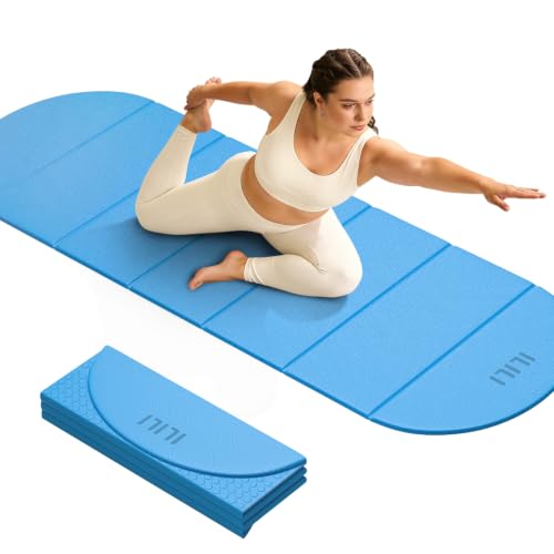 ILILI Foldable Yoga Mat-Semicircular, 10mm Thick, TPE Material, Extra Long 75"L x 26"W, Soft and Comfortable Folding Oval Mat 0.4 Inches, Easy to Carry and Store, 190*66cm Portable Multi-Functional Use for Yoga, Home Exercise & Outdoor - color: Sky Blue