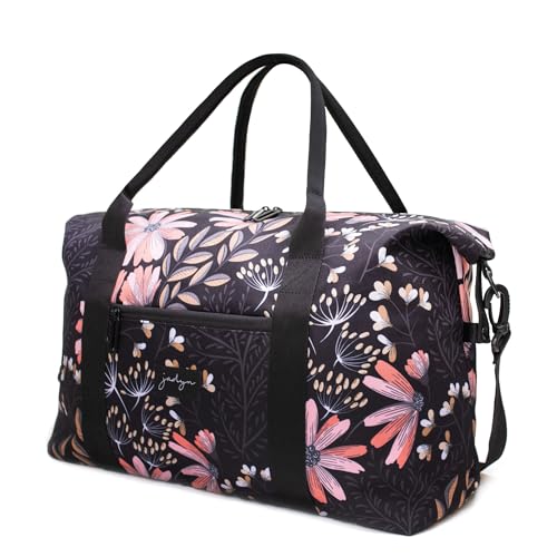 Jadyn Lola Travel Bag, Weekender/Overnight Duffel, Gym Tote Bag for Women, Men - color: Black Floral