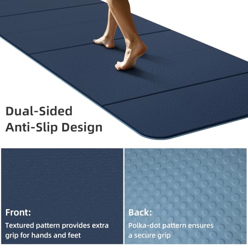 HAHE Extra Wide Folding Exercise Mat 75"x40"x0.4" TPE Fitness Mat - color: Navy Blue & Mist Blue