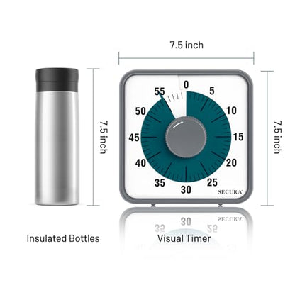 Secura 7.5 Inch Visual Timer, 60 Minute Visual Oversize Countdown Timer for Kids and Adults, Durable Mechanical Time Management Tool (Dark Green) - color: Dark Green