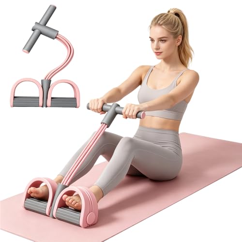 Pedal Resistance Bands with Handles,6-Tube Elastic Foot Yoga Pedal Resistance Bands,Natural Rubber Foot Pedal Resistance Bands,Multifunction Fitness Bands for Abdomen,Waist,Arm,Leg Stretching Training - color: Pink