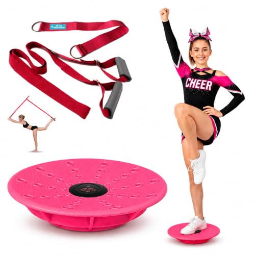 Cheer Flyer Stunt Trainer Balance Board & Leg Stretching Strap 2 Pc Set - color: Pink