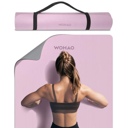 8mm Extra Wide 80cm Yoga Mat Non Slip | Spacious 80cm x 72" mat for tall users, gym, pilates. POE, reversible dual-color, non-slip, tear-proof, odorless, strap. - color: Taro Purple+Gray