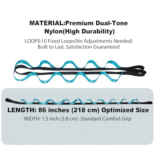 Acozycoo Stretching Strap with Loops for Physical Therapy,Knee,Calf,Back - color: Blue, size: Length: 86 Inch, Width: 1.5 Inch
