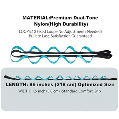 Acozycoo Stretching Strap with Loops for Physical Therapy,Knee,Calf,Back - color: Blue, size: Length: 86 Inch, Width: 1.5 Inch
