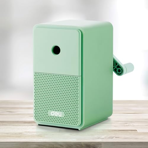 Deli Manual Pencil Sharpener, Green | Auto-in Hand Crank Pencil Sharpener with Adjustable Point for Colored Pencils, Students, Kids, Classroom, Home, Office - color: F-green