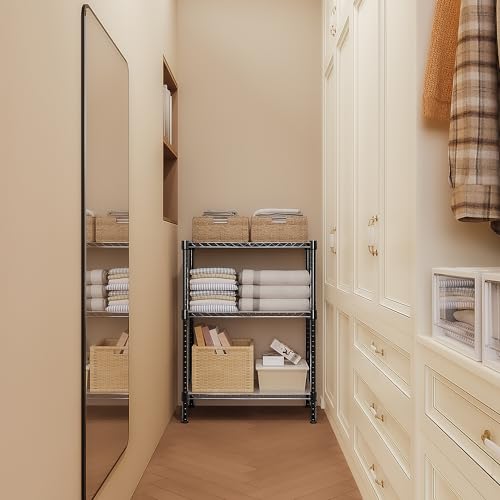 M MZG 750 lbs 3 Tier Storage Rack Metal Wire Shelving Unit, Storage Standing Shelf Organizer for Laundry Bathroom Kitchen Pantry Closet Garage Basement Utility Room, Black 13.8" D x 29.5" W x 35.5" H - color: Black, size: 3 tier 13.8" D x 29.5" W x 35.5"