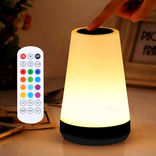 Night Light, Dimmable Touch Lamp and Remote Control, 13 RGB Colors & 5 Brightness, Rechargeable Bedside Table Lamp for Baby Kids Nursery Bedroom Bathroom Camping (Black) - color: Black