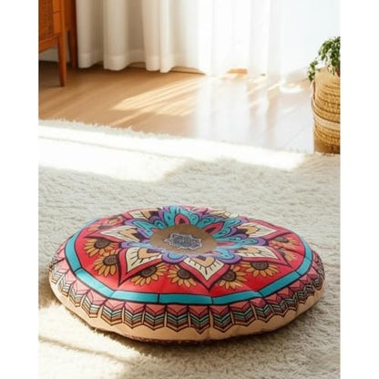 Boho Round Floor Pillow Meditation Cushion, Vibrant Red