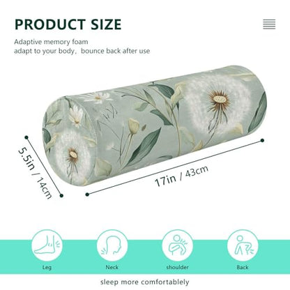 Sage Green Dandelion Neck Roll Pillow Bolster Round Health Memory Foam Long Cervical Cylinder Pillows with Removable Washable Cover for Body Bed Legs Back Yoga - color: Sage Green Dandelion