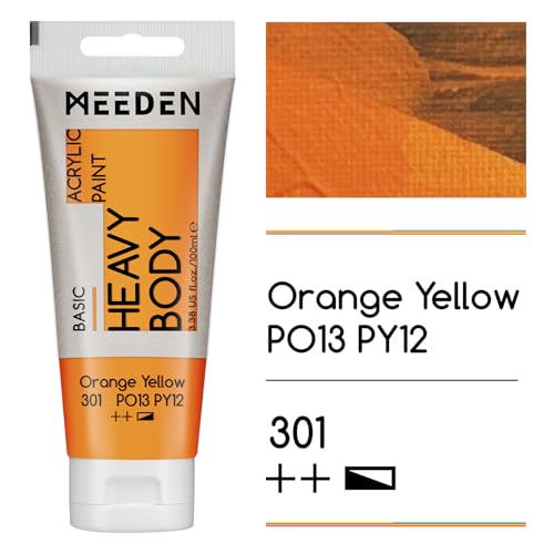 MEEDEN Acrylic Paint Orange Yellow: 100ml/3.38oz x 2 with Titanium White | Heavy Body Artist Acrylic Paint Set for Canvas, Wood & Craft, Non-toxic Creamy Art Paint with Titanium White for Mixing - color: Orange Yellow, size: 2 Tubes