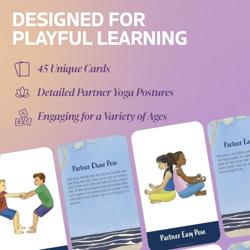 Partner Yoga Poses Cards for Kids & Toddlers, for Classroom, Social Skills Activities, Family Meditation Yoga Cards, PE Games, Mindfulness Tools, Brain Breaks, Breathing Exercise, or Play Therapy
