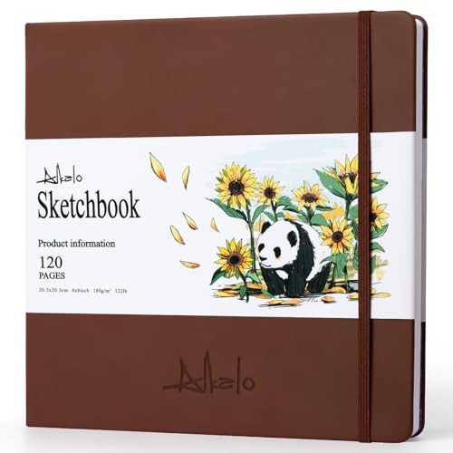 ALKALO Square Sketchbook for Drawing, 120 Pages Sketch Book, 122LB/180GSM Thick Paper, Mixed Media Sketchbook for Charcoal Pencil, Inks Pen, Colored Pencil, Acrylic Marker, Oil Pastel - color: Brown, size: Medium (8×8INCH)