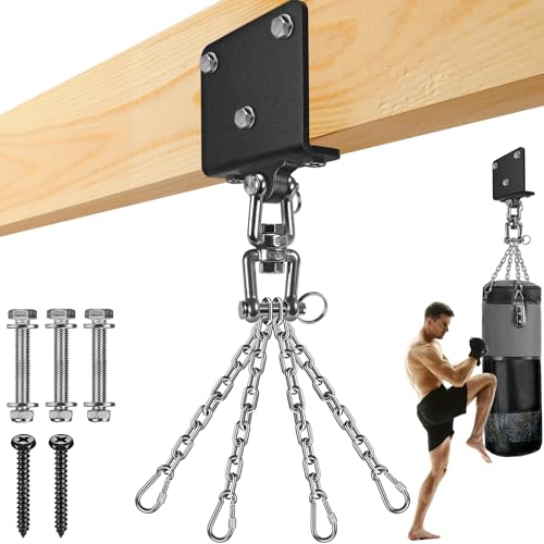 BeneLabel Heavy Bag Hanger for Punching Bag Beam Mount Hardware 360° Rotation Boxing Bag Ceiling Mount I-Beam Hanger for Hanging Heavy Punching Bags Wall Hangers - color: Beam Hanger with 4Pcs Steel Chain