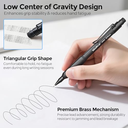 Nicpro 0.7 mm Mechanical Pencil Set with Case, 3PCS Mechanical Pencils 0.7 | HD1000 Led Pencils 0.7mm + 6 Tube HB Lead Refill, Eraser, Weatherproof Barrel for Outdoor Writing Drafting Drawing Sketching - style: 0.7mm(3 Pcs)