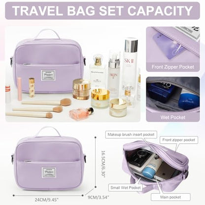 Gym Bag Womens with Shoes Compartment Travel Duffel Bag Light Purple - color: B11-Purple+Toiletry Bag