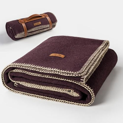 Molithe 100% Wool Blanket, 62" x 86", Warm, Thick, Military, Camping Gear - color: Plum, size: Large