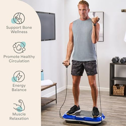 Lifepro Waver Vibration Plate Exercise Machine with 99 Speeds & 10 Presets | Resistance Bands, Non-Slip Surface, 330 lbs Capacity — Vibration Plate for Lymphatic Drainage, Body Toning, Full-Body Workout - color: Blue