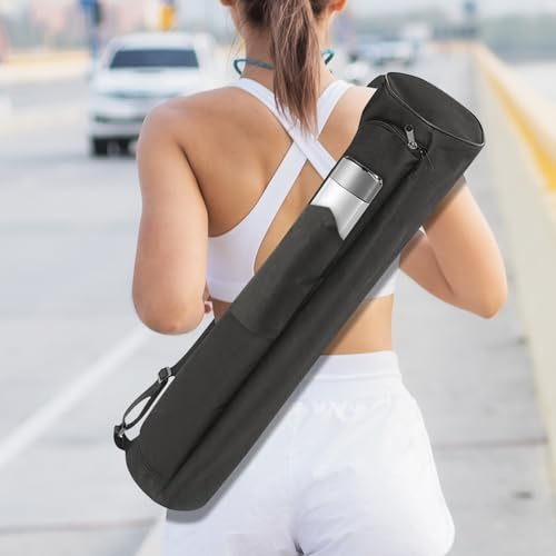EVEME Yoga Mat Bag for Women & Men,Travel Yoga Gym Bag for 1/4" 1/3" Thick Exercise Yoga Mat,Fitness mat bag,sprot mat pouch - color: Black with cup pocket