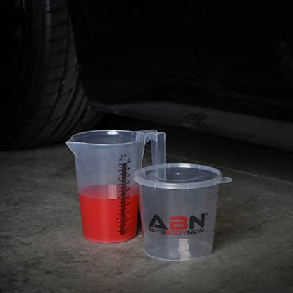 ABN 5 Piece Set of Graduated Paint Mixing Pitchers Quart and Gallon Sized Mixing Cups - 5000 ml, 3000 ml, 2000 ml, 1000 ml, 500 ml Plastic Mixing Cups for Paint, Resin, Epoxy and Home Kitchen and