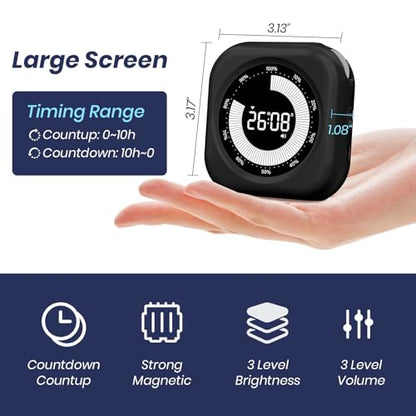 PERSUPER Visual Timer for Kids, Rechargeable 10-Hour Count Up/Down Timer | with 3 Brightness Display, 3 Volume Levels and Magnetic, Homeschool Study Tool, Large Digital Timers for Kitchen, Classroom - color: Black-1